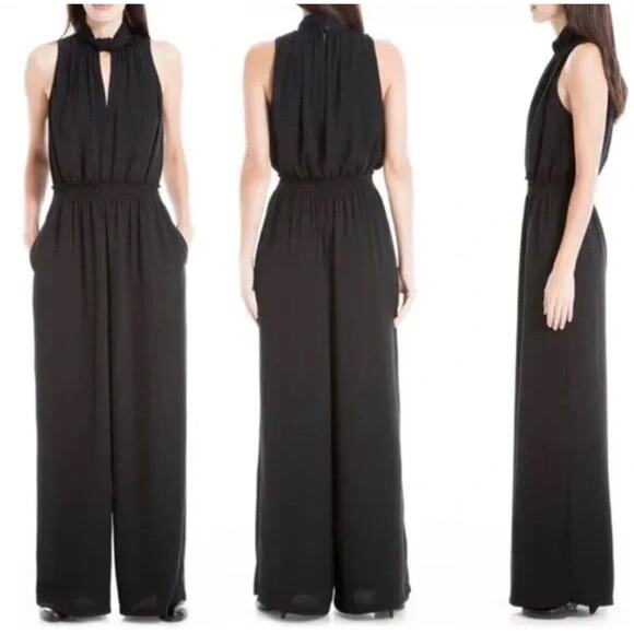 NEW MAX STUDIO Womens Black Halter Sleeveless V Neck Tunic Jumpsuit Sz Large NWT - Picture 1 of 12